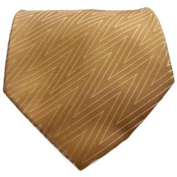 BCBG Attitude Golden Brown Silk Neck Tie Zig Zag Geometric Print Office Career - Picture 5 of 13
